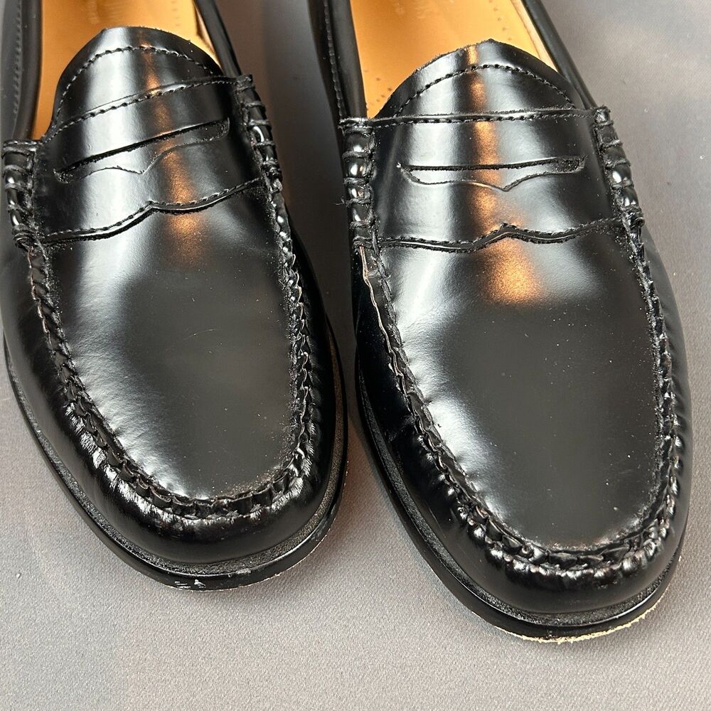 Bass Weejuns Black Leather Classic Slip On Penny Loafers Size 9.5 Leather Sole - Picture 4 of 16